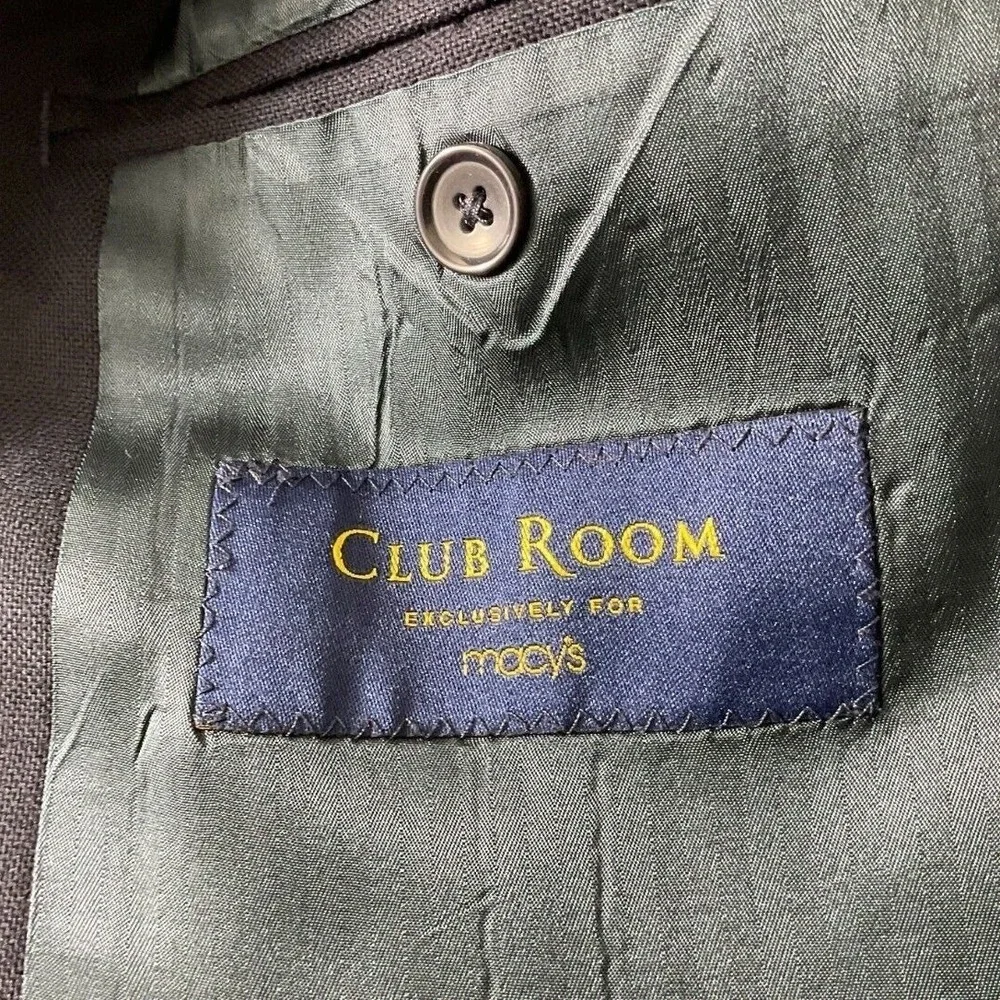 Club Room Mens Navy Blue 100% Wool Blazer Gold Crest Buttons Size 43 Regular